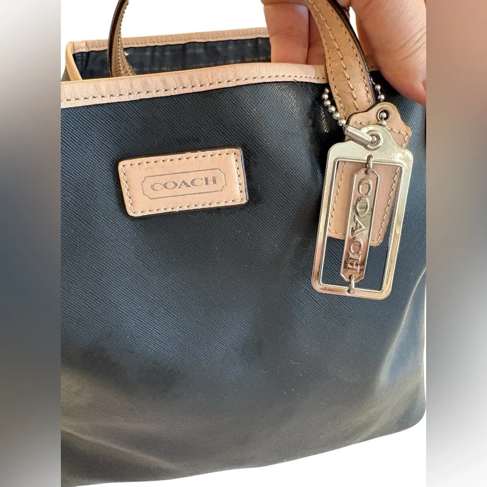 Coach Black Tote with Tan Leather Trim